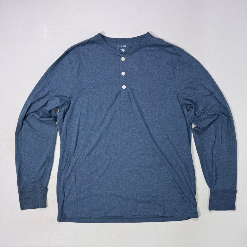 J.Crew Washed Henley Shirt Mens Large Blue Long Sleeve Casual Soft Minimalist